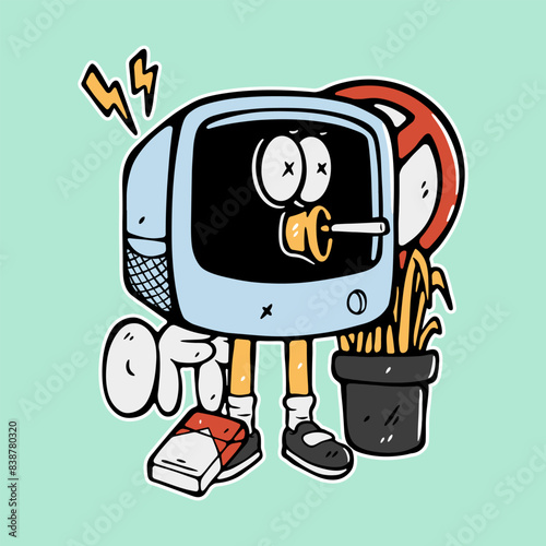 smoking tv vector character illustration