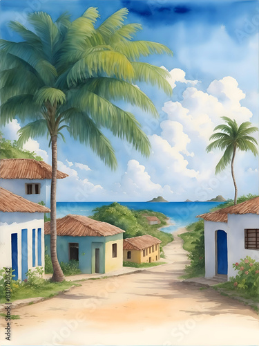 Guardalavaca Cuba Country Landscape Watercolor Illustration Art