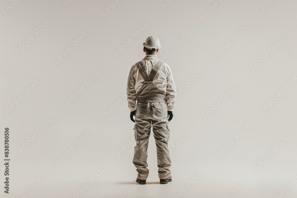 A close-up portrait captures the smiling face of a Caucasian construction worker against a plain white background. A close-up portrait captures the smiling face of a Caucasian construction worker against a plain white background.