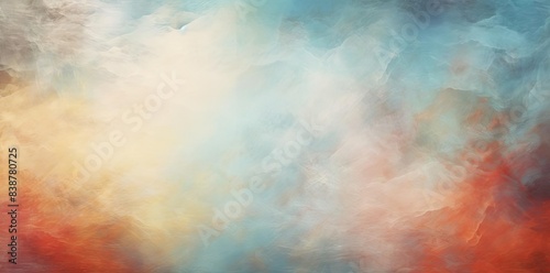 texture background an abstract painting featuring a red, white, and blue color scheme with a blurred green tree in the foreground and a blurred blue sky in the background