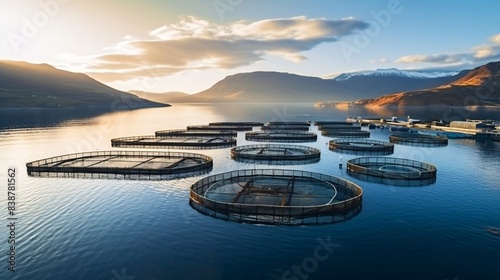 魚の養殖場、海のいけすの風景 photo