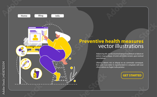 Preventive Health Measures concept Showcases health monitoring through digital platforms, emphasizing proactive personal healthcare management Vector illustration