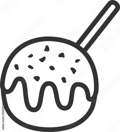 爪楊枝の刺さった、たこ焼きのアイコン（線画）のイラスト