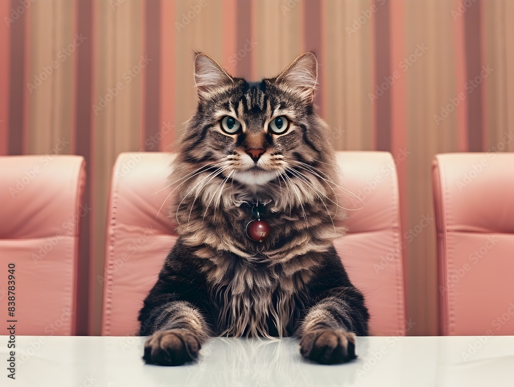 Sophisticated Feline Presiding Over a Sleek Professional Gathering Sophisticated Feline Presiding Over a Sleek Professional Gathering