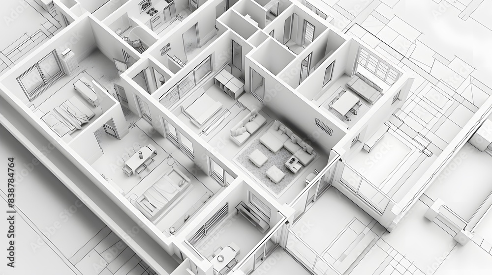custom made wallpaper toronto digital a detailed floor plan showcasing distinct zones, such as private bedrooms, semi-private home offices, and public living areas, designed to optimize space utilization and privacy