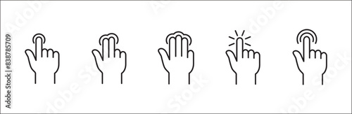 Finger touch screen gesture icon set. Three finger touch gesture icon. Multiple touch point symbol. Vector stock icon isolated on white. Graphic design for button template and illustration.