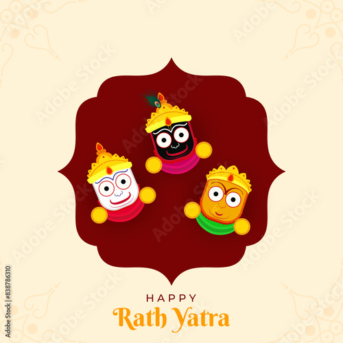 Happy rath yatra hindu festival greeting design