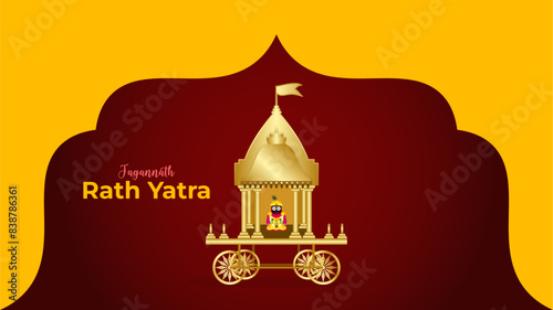 Lord jagannath rath yatra indian festival banner with golden jagannath chariot greeting design