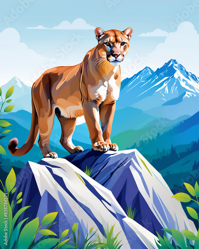 Obraz na płótnie Mountain lion, cartoon illustration w salonie