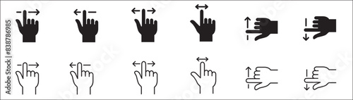 Finger touch screen gesture icon set. Swipe to up, down, left and right icon. Vector stock icon isolated on white. Graphic design for button template and illustration.