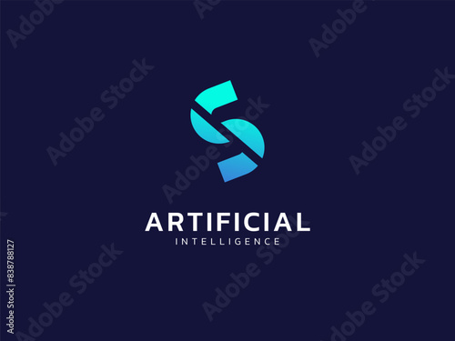 Artificial intelligence letter S technology Analysis logo vector design concept. Letter S logotype symbol for Supercomputer, AI technology, verify, audit, follow, controller, big data, new tech, ui.