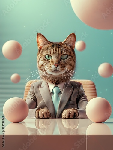 A Sophisticated Feline Executive Presiding Over a Corporate Meeting
