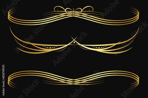 Decorative swirls dividers, old text delimiter, golden calligraphic swirl ornaments, vintage divider	