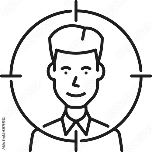 Head hunting line icon for job search and recruitment or staff education, vector pictogram. Headhunting outline icon for employee hiring by HR or outsource work and professional business worker