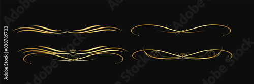 Decorative swirls dividers, old text delimiter, golden calligraphic swirl ornaments, vintage divider	