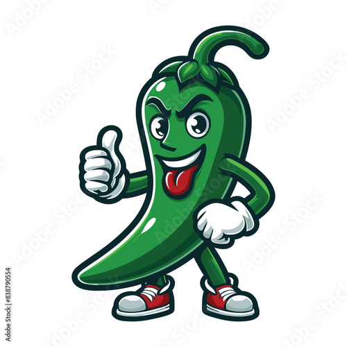 Green Chili mascot logo vector illustration on white background photo