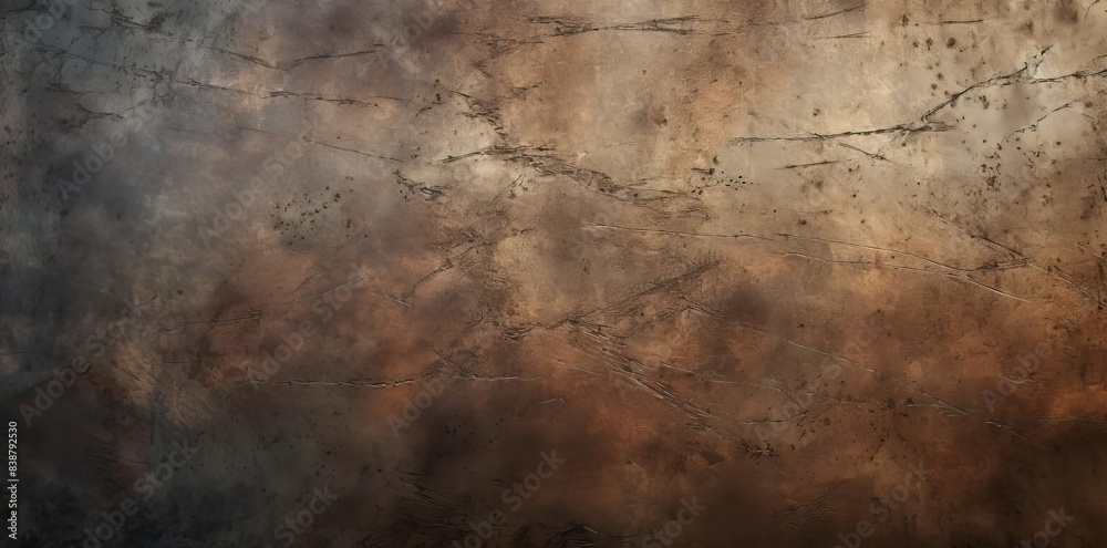metal scratches textured background with a red and white stripe, a metal rod, and a pair of glasses on a wooden surface