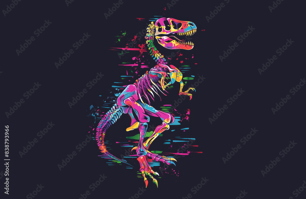 Dinosaur animal poster features abstract dinosaur skeleton art set against a dark background, adding a touch of excitement to any space, with colorful and bold. Dinosaur animal poster features abstract dinosaur skeleton art set against a dark background, adding a touch of excitement to any space, with colorful and bold.
