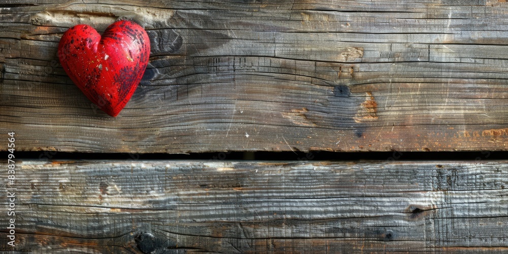 Valentine's day background. Red heart on wooden table Valentine's day background. Red heart on wooden table