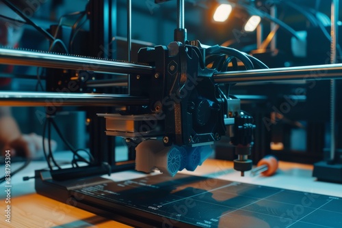 Professional Photography of a 3D printer in action, creating prototypes and customized parts for projects, Generative AI photo