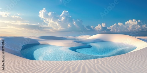 Vast dune desert. len    is maranhenses in Brazil. White sand dunes and blue water pools