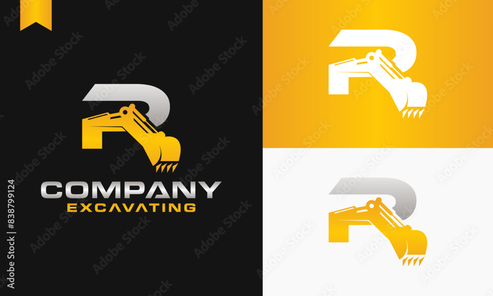 excavator letter R logo design excavating vector template illustration excavator letter R logo design excavating vector template illustration