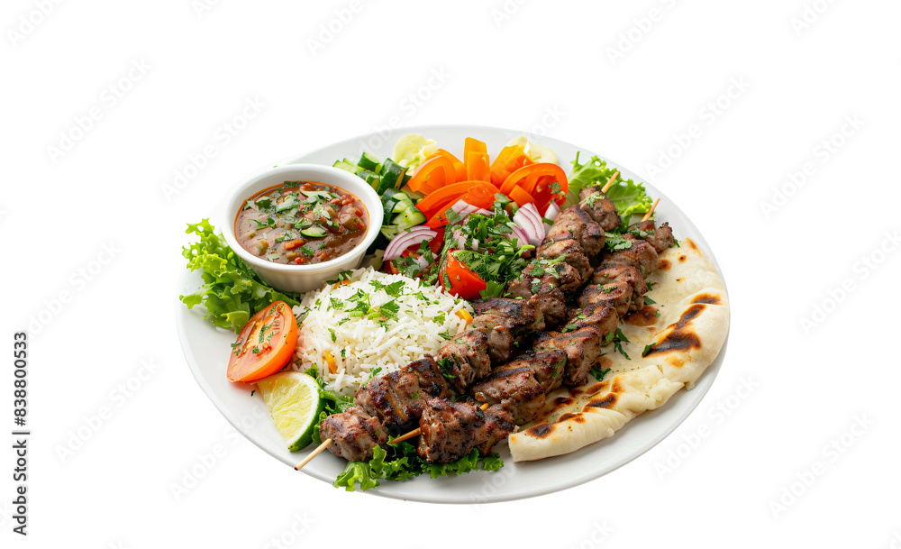 Traditional grilled meat platter with side dishes on transparent background Traditional grilled meat platter with side dishes on transparent background