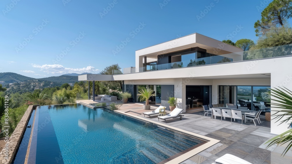 Fototapeta premium Modern Villa with Infinity Pool in the Mountains