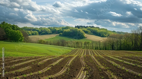 Wallpaper Mural Lush green field framed by trees and rolling hills Torontodigital.ca