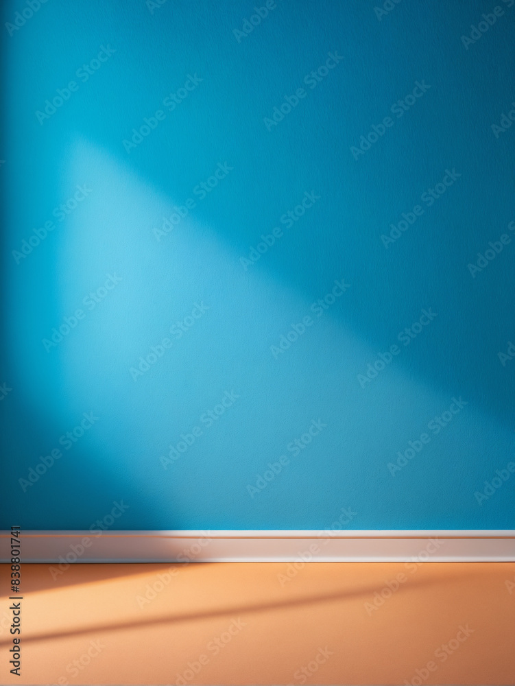 background with blurred shadow on blue floor and Peach color wall background with blurred shadow on blue floor and Peach color wall