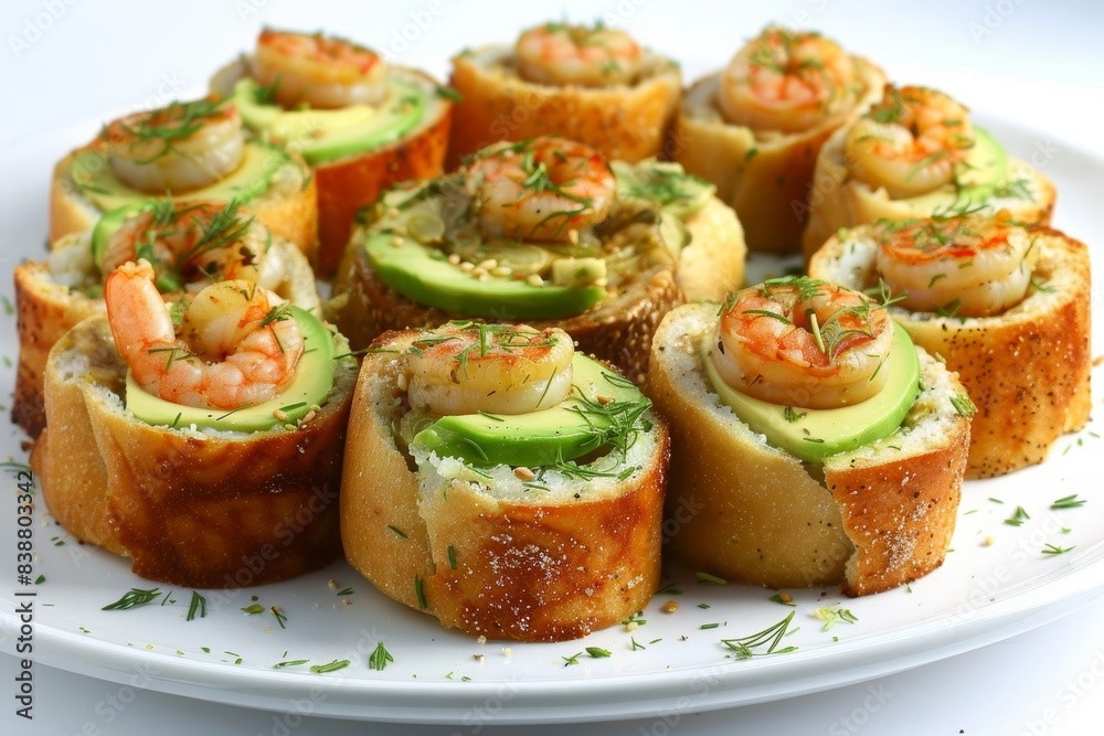 Vibrant Hues of Avocado in Poached Shrimp Rolls Vibrant Hues of Avocado in Poached Shrimp Rolls