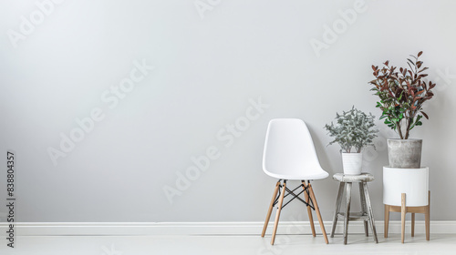 Minimalist interior design composition with minimal decor  neutral colors and copyspace for text.