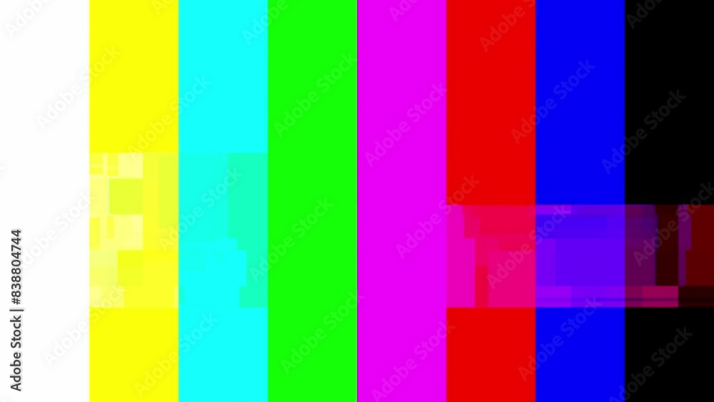 glith distortion of old TV color bars, TV screen malfunctioning