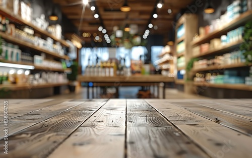 Natural light store photo, blurred background, web banner in bottom right corner, copyspace style