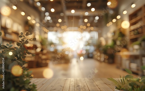 Natural light store photo, blurred background, web banner in bottom right corner, copyspace style