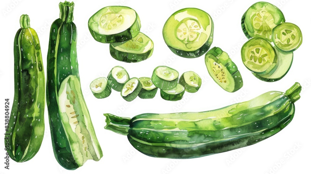 Watercolor Illustration of Zucchini. Watercolor Illustration of Zucchini.