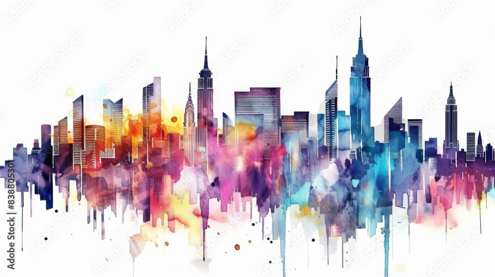 Obraz premium Watercolor modern building architecture city skyscraper isolated on white background.