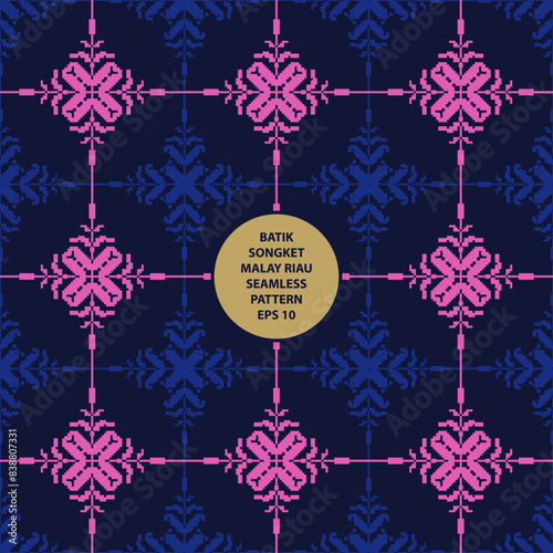 Batik songket riau malay seamless pattern navy background