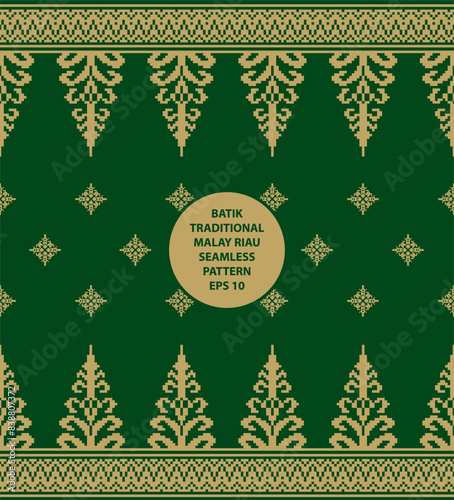 Batik traditional malay riau seamless pattern green background