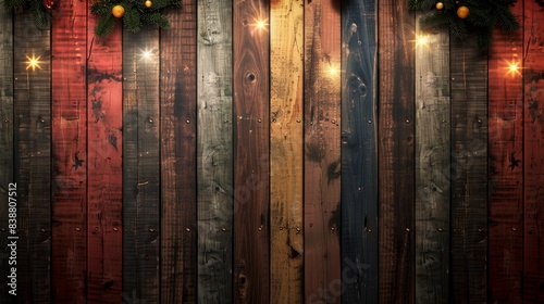 Wallpaper Mural Festive Christmas Ornaments and Greenery on Rustic Wooden Background Torontodigital.ca
