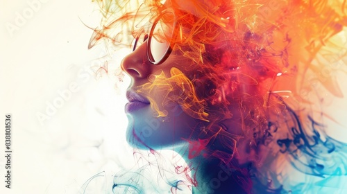 Artistic portrait of a woman with colorful smoke.