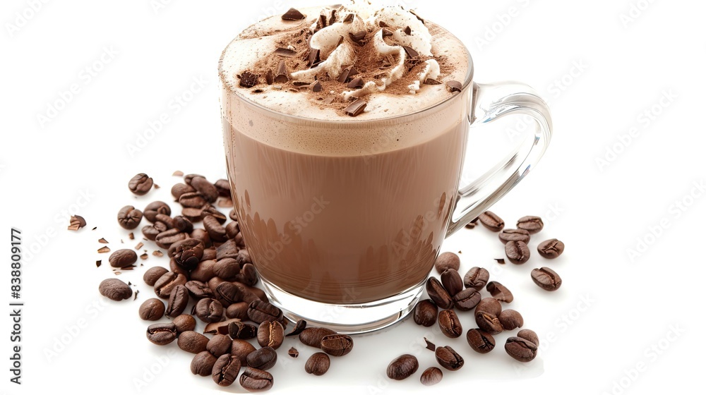 Cup of hot chocolate with coffee beans. Cup of hot chocolate with coffee beans.