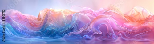 Abstract holographic waves, AIgenerated, pastel colors, digital art, great for versatile announcement backgrounds photo