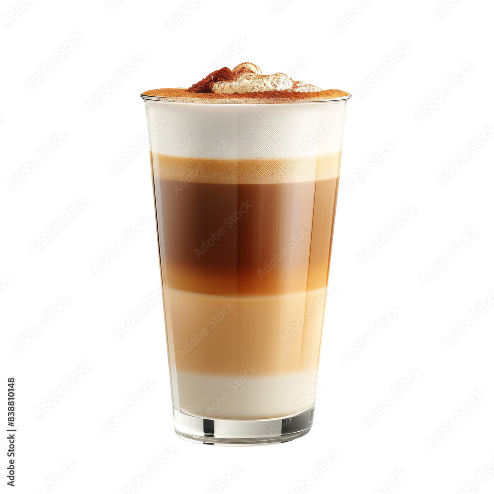 A beautifully layered cafe latte macchiato in a transparent glass, showcasing a gradient from milk to espresso with frothy foam. isolated PNG transparent background. A beautifully layered cafe latte macchiato in a transparent glass, showcasing a gradient from milk to espresso with frothy foam. isolated PNG transparent background.