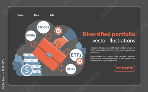 Hand curates a diverse investment mix. Flat vector illustration