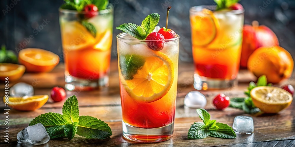 Refreshing summer cocktails with cherries and mint. Refreshing summer cocktails with cherries and mint.
