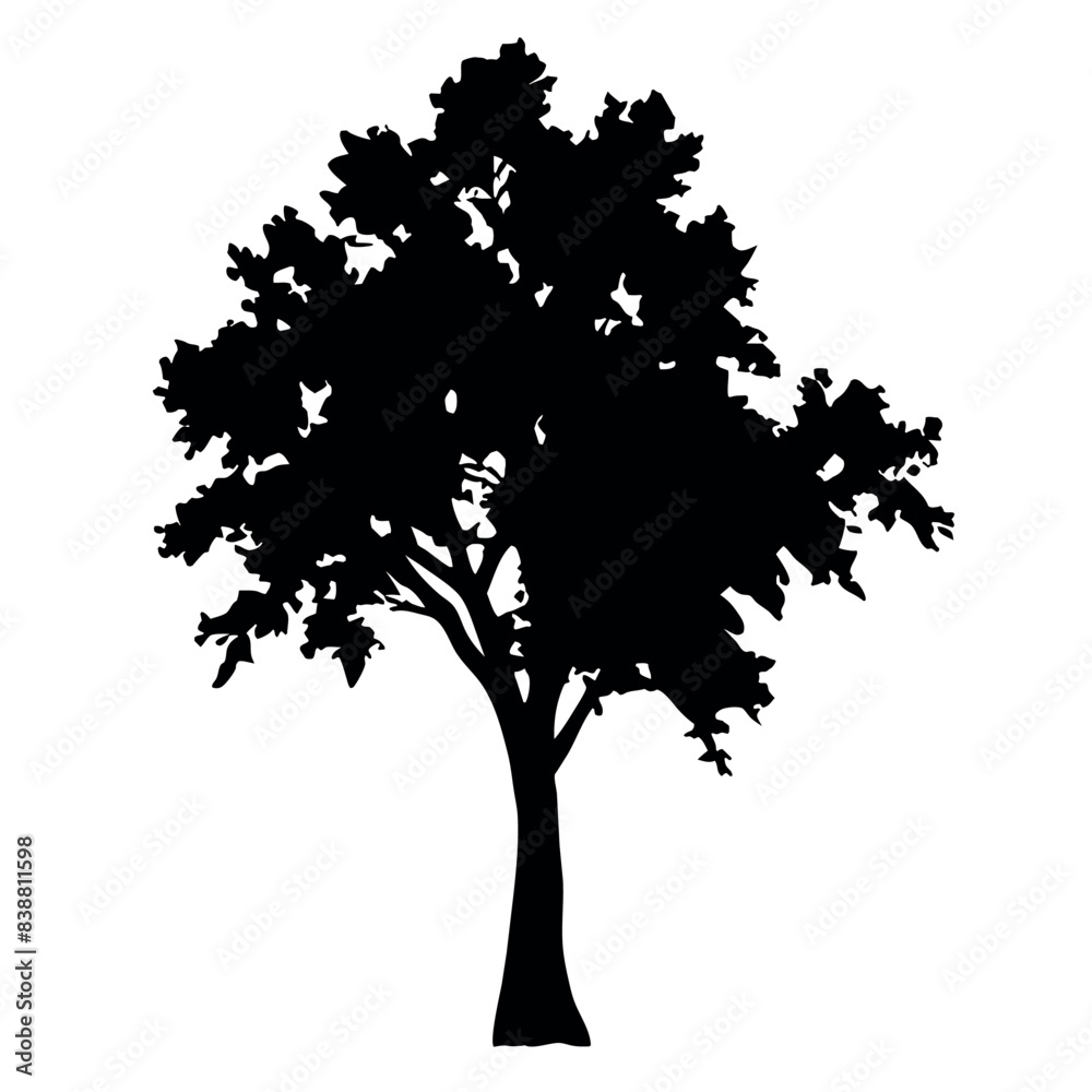 Fototapeta premium Big Tree vector silhouette black color illustration, a tree with branches vector silhouette
