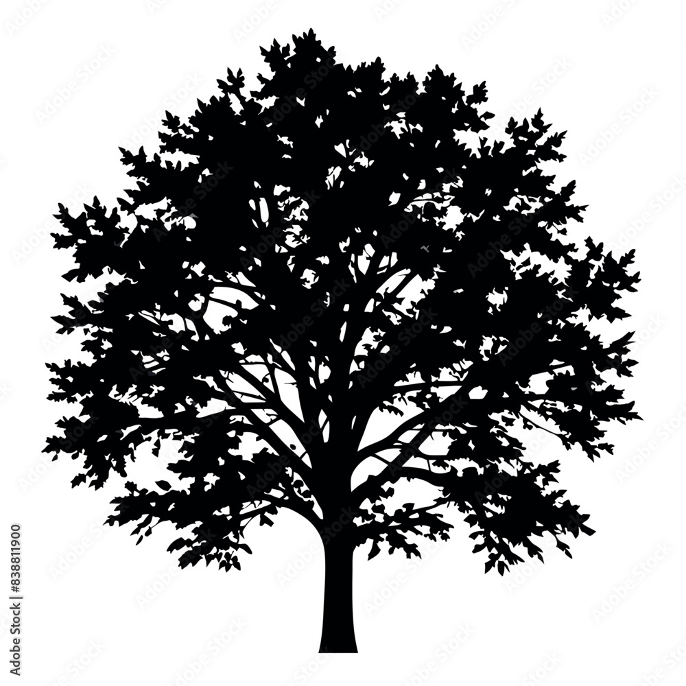 Fototapeta premium Big Tree vector silhouette black color illustration, a tree with branches vector silhouette