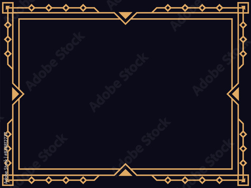 Art deco frame. Vintage linear border. Design a template for invitations, leaflets and greeting cards. Geometric golden frame. The style of the 1920s - 1930s. Vector illustration