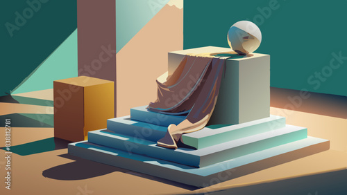 Surreal Artwork of Person with Mirror Head on Abstract Stairs